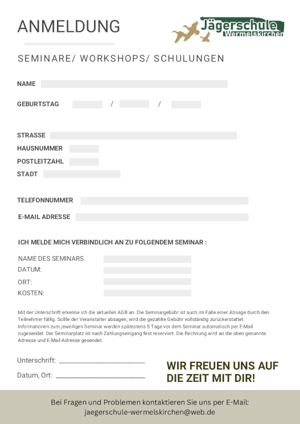 Anmeldeformular für Seminare
